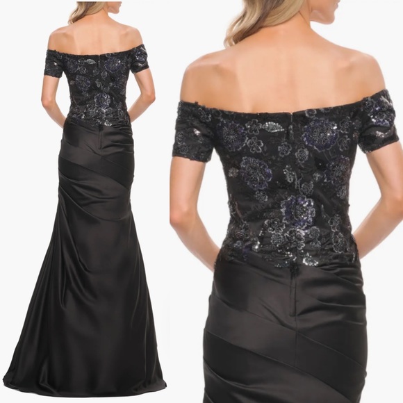 Off the Shouder Embroidered
Bodice Satin Mermaid Gown
La Femme size 8 - Picture 3 of 7